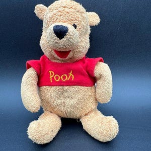 Vintage Winnie the Pooh Plush | Disney Store Pooh Bear with Red Shirt | 12&quot; Classic Stuffed Animal | Collectible Plush Toy