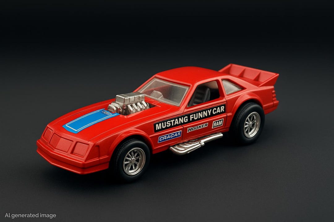 Vintage Red Mustang Funny Car Toy – Exposed Engine Drag Racer