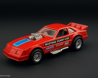 Coche de juguete Mustang Funny Car rojo clásico – Coche de carreras de aceleración con motor expuesto, de colección