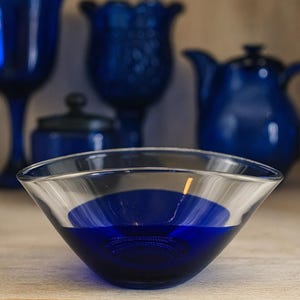 Vintage Cobalt Blue Glass Bowl – Mid Century Modern Style – Thick Spun Art Glass