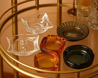 Vintage Mid-Century Glass Ashtray Set – Clear, Amber, and Smoky Glass Barware (Set of 5)