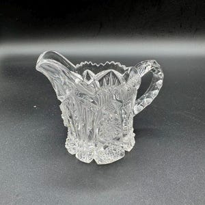 Vintage Pressed Glass Creamer – EAPG Style Clear Glass with Starburst & Fan Motif