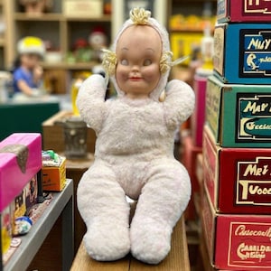 Vintage Knickerbocker Rubber Face Baby Doll, Wind-up Music Box Toy