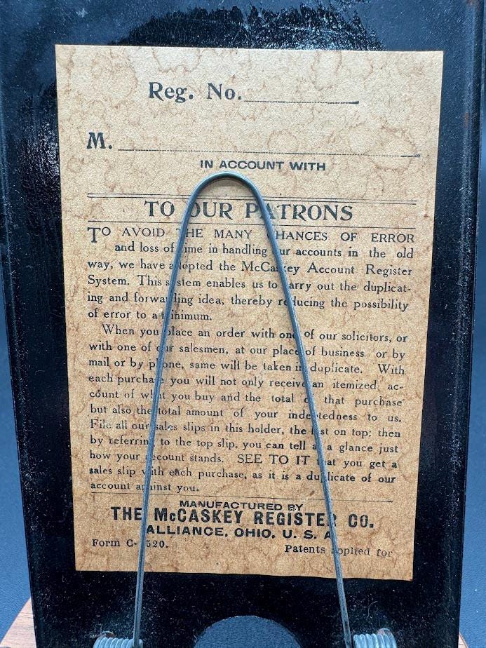 Antique Mccaskey Register Co. Wall Receipt Holder – Black