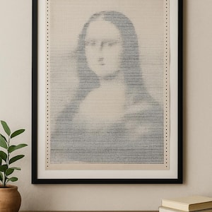 Vintage ASCII Art Mona Lisa – Computer Line Printer Printout