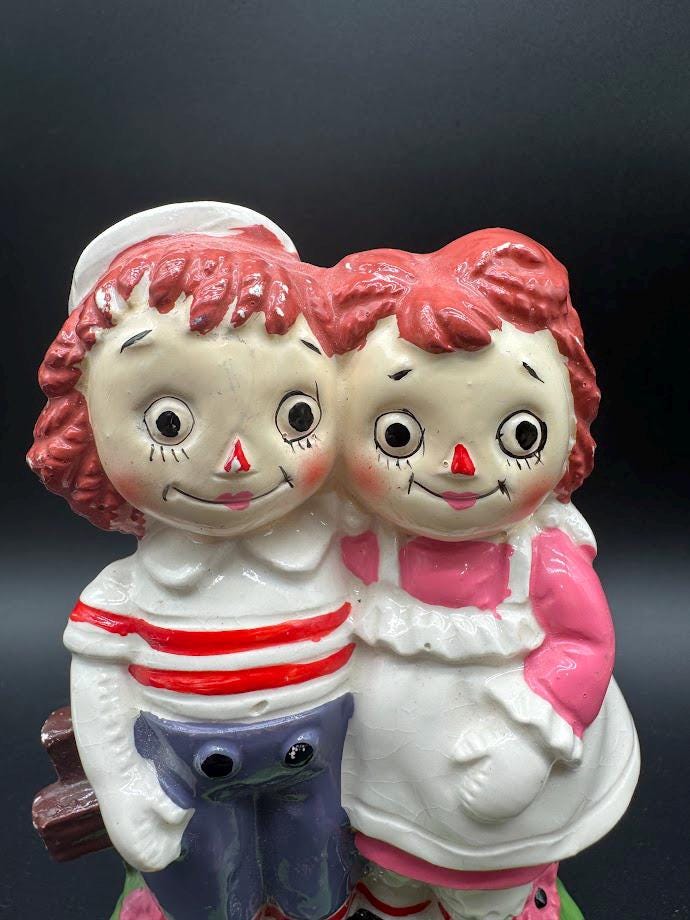 ヴィンテージ ラガディ・アン＆アンディ オルゴール – 1970年代 陶器製