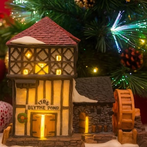 Vintage Department 56 Dickens&#39; Village Mill – Blythe Pond 186 | Illuminated Porcelain Christmas House with Original Box & Cord
