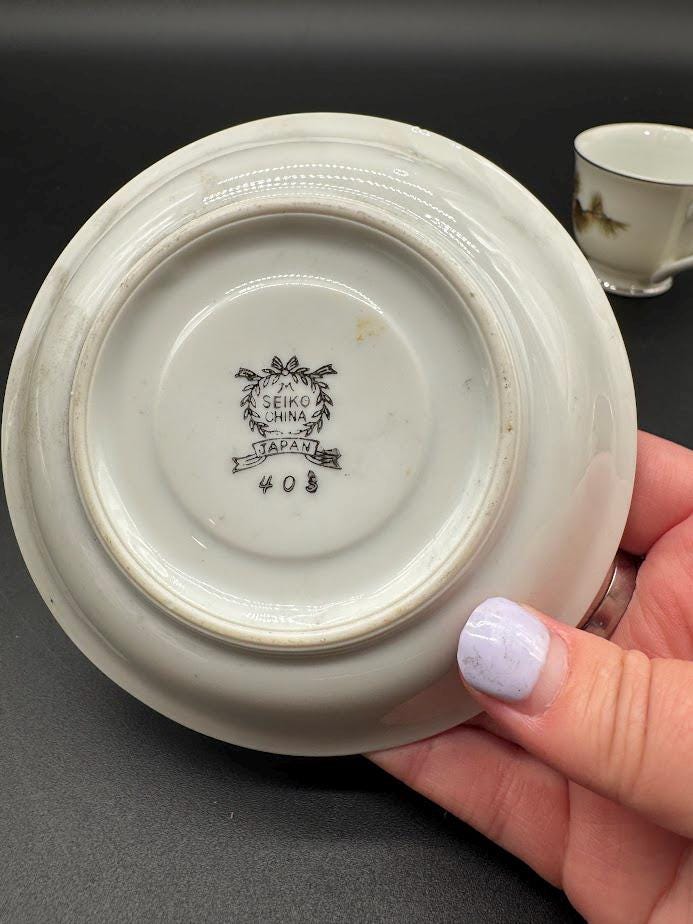Vintage Seiko China Cardinal Teacup & Saucer: Winter Pine, Silver Rim ...