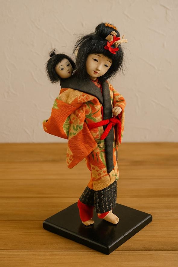 Bambola Geisha Giapponese Kimono Art Doll Maiko | Statuina Da Collezione In Gesso E Seta | Alta 30 Cm