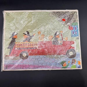 Vintage Watkins-Strathmore Firetruck Puzzle – Firemen in Action – 1960s Wooden Puzzle No. 4904