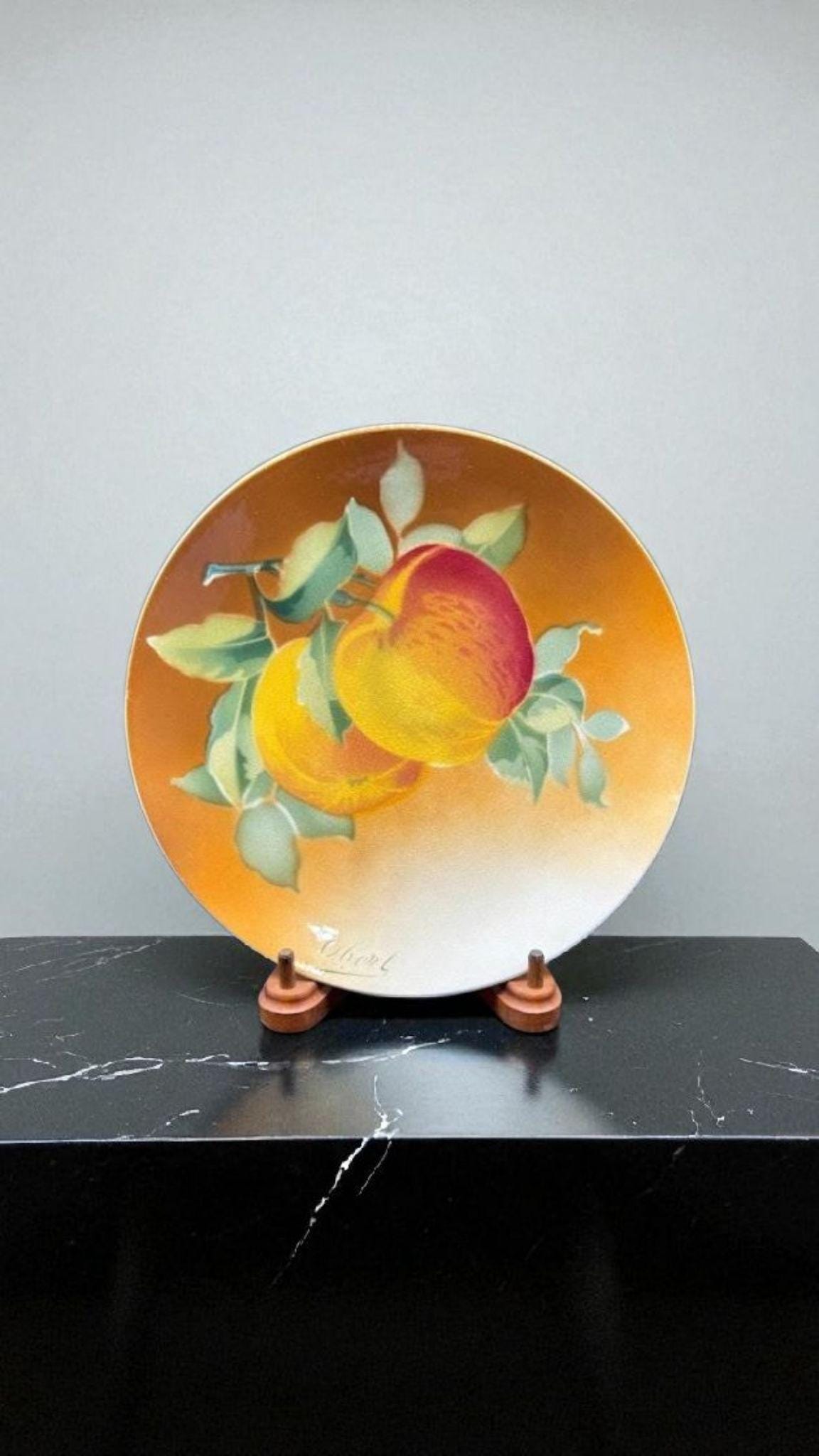 Antique K.T. & K. Hand-painted Peach Plate – Signed “obert