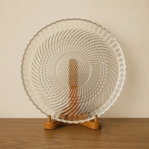 Vintage Clear Pressed Glass Swirl Dessert Plates – Mid-Century Elegant Glassware
