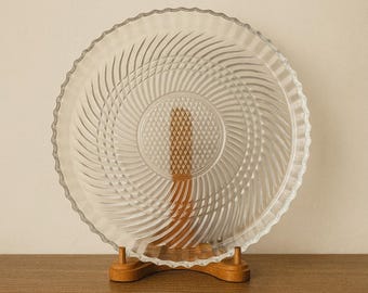 Vintage Clear Pressed Glass Swirl Dessert Plates – Mid-Century Elegant Glassware