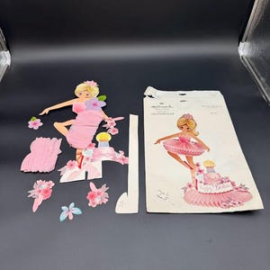 Vintage Hallmark Honeycomb Birthday Centerpiece – 1960s Blonde Girl with Tiara & Cupcake – Original Package and Die-Cuts Included