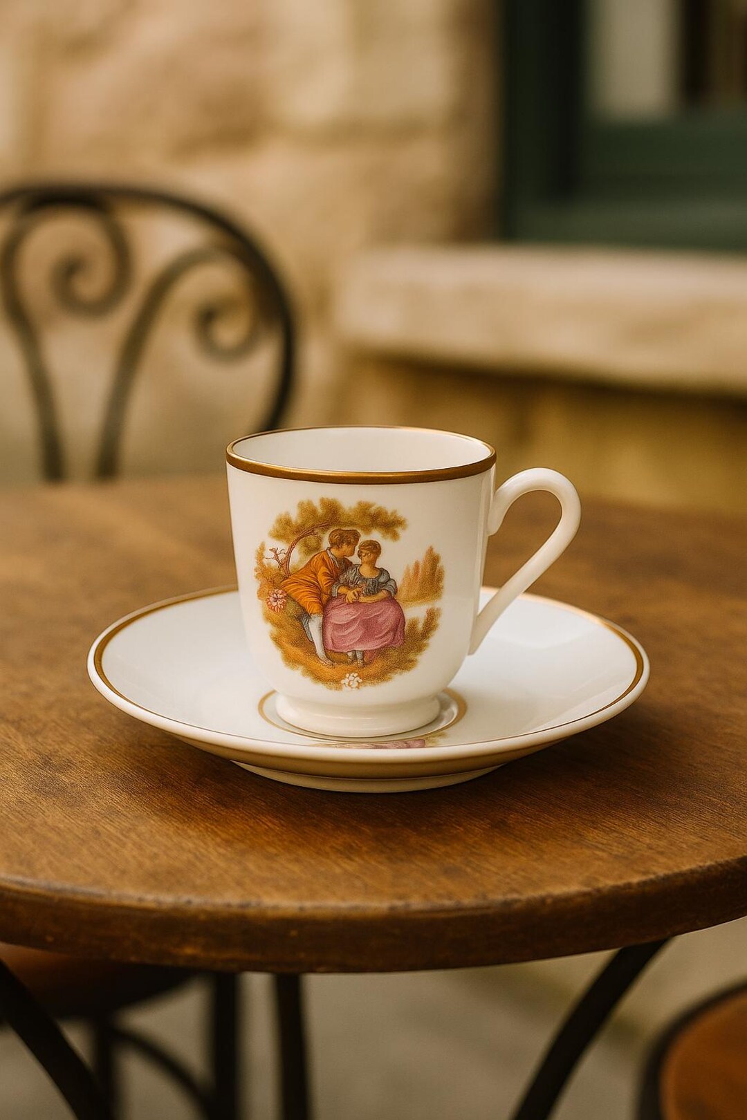 Vintage Limoges France Demitasse Cup & Saucer – Romantic Courting