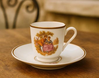 Vintage Limoges France Demitasse Cup & Saucer – Romantic Courting