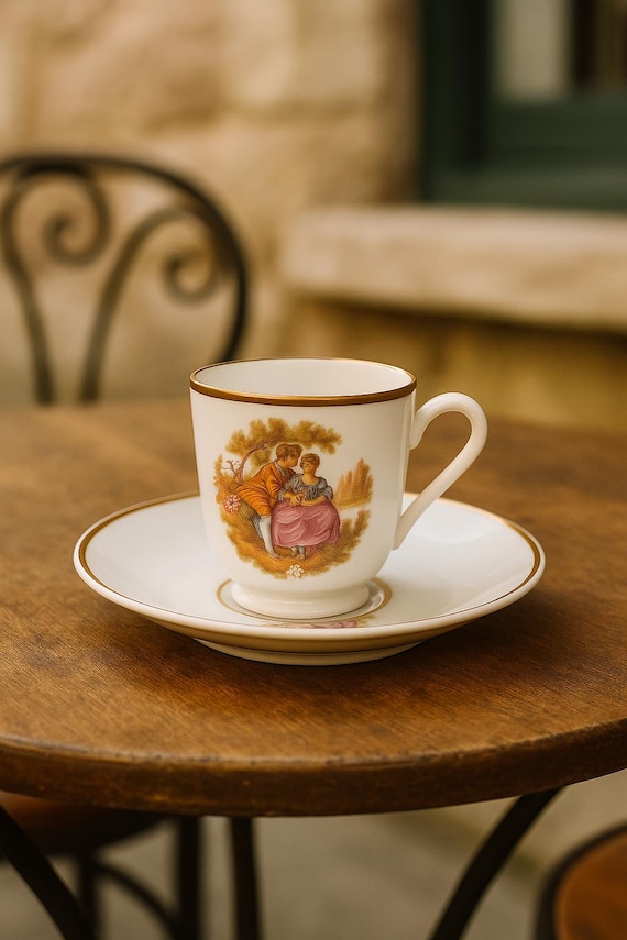 Vintage Limoges France Demitasse Cup & Saucer – Romantic Courting
