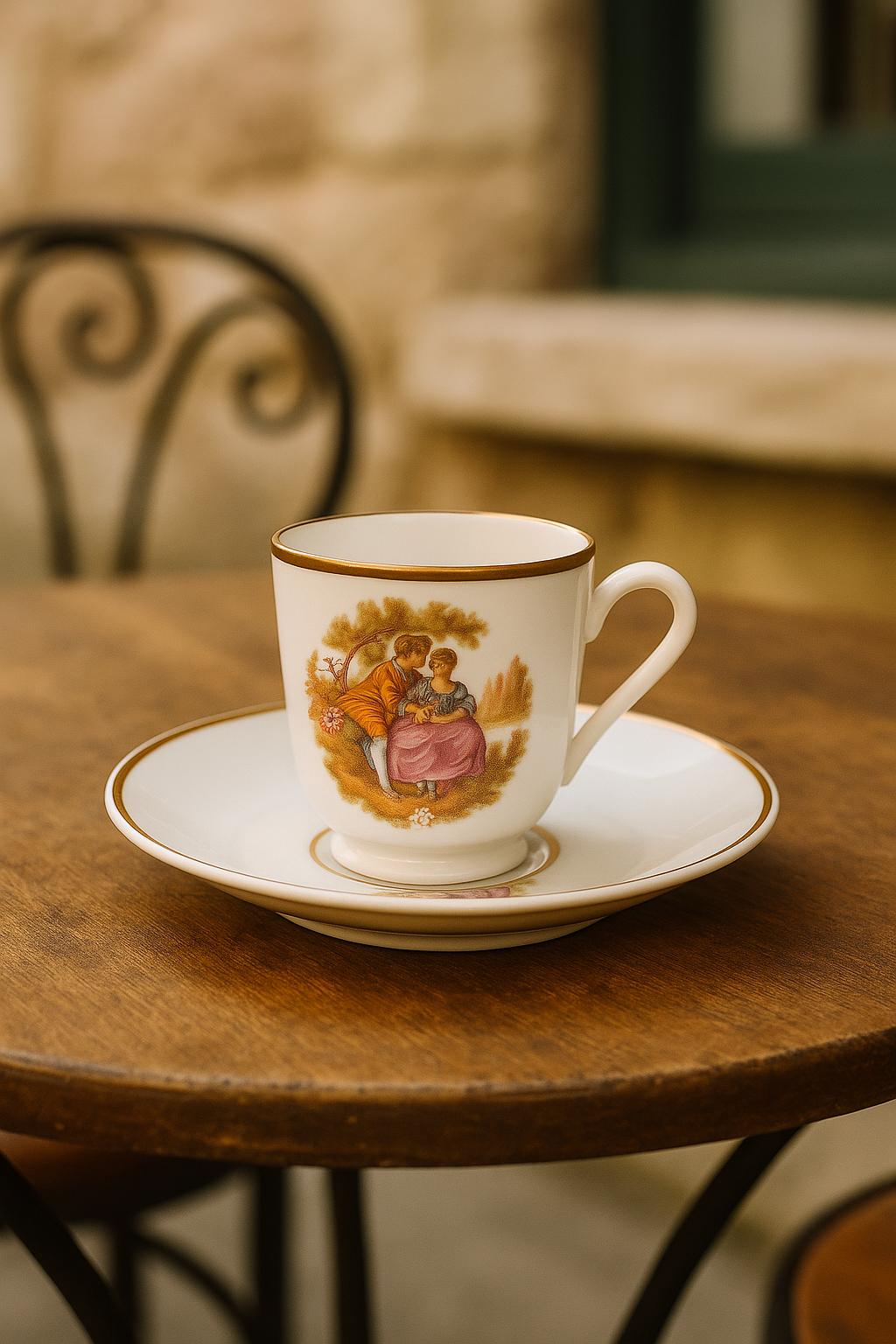 Vintage Limoges France Demitasse Cup & Saucer – Romantic Courting