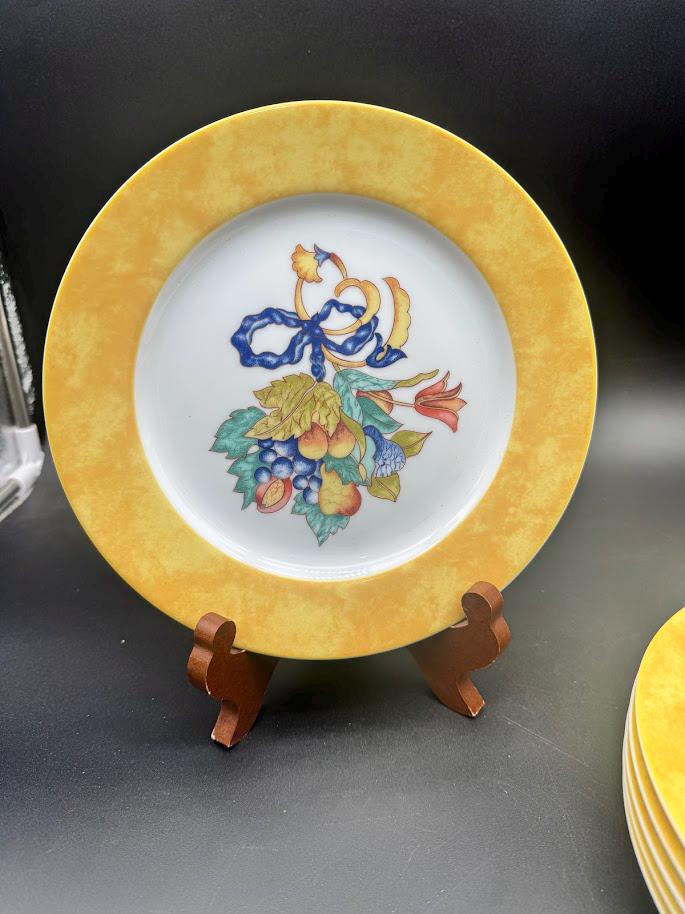 Set of 6 Bernardaud Limoges Plates – Yellow Rim Floral China