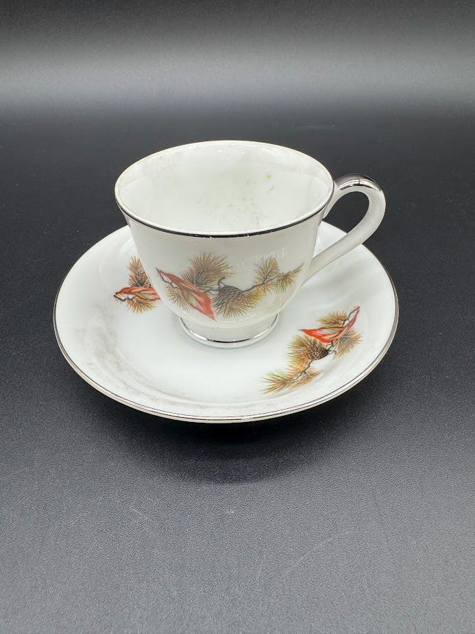 Vintage Seiko China Cardinal Teacup & Saucer: Winter Pine, Silver Rim ...