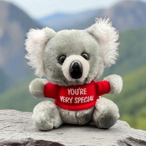 Vintage Russ Berrie Plush Koala – “You’re Very Special” – Gray Stuffed Animal with Red Shirt
