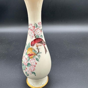 Vintage Lenox Serenade Vase – Made in USA – Gold Trim, Bird & Floral Design