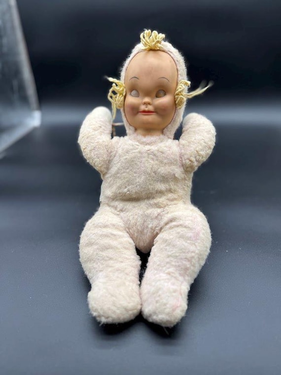 Vintage Knickerbocker Rubber Face Baby Doll, Wind-up Music Box Toy