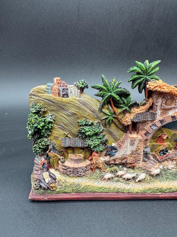 3D樹脂製キリスト降誕シーンキャンドルホルダー – ヴィンテージ手描き