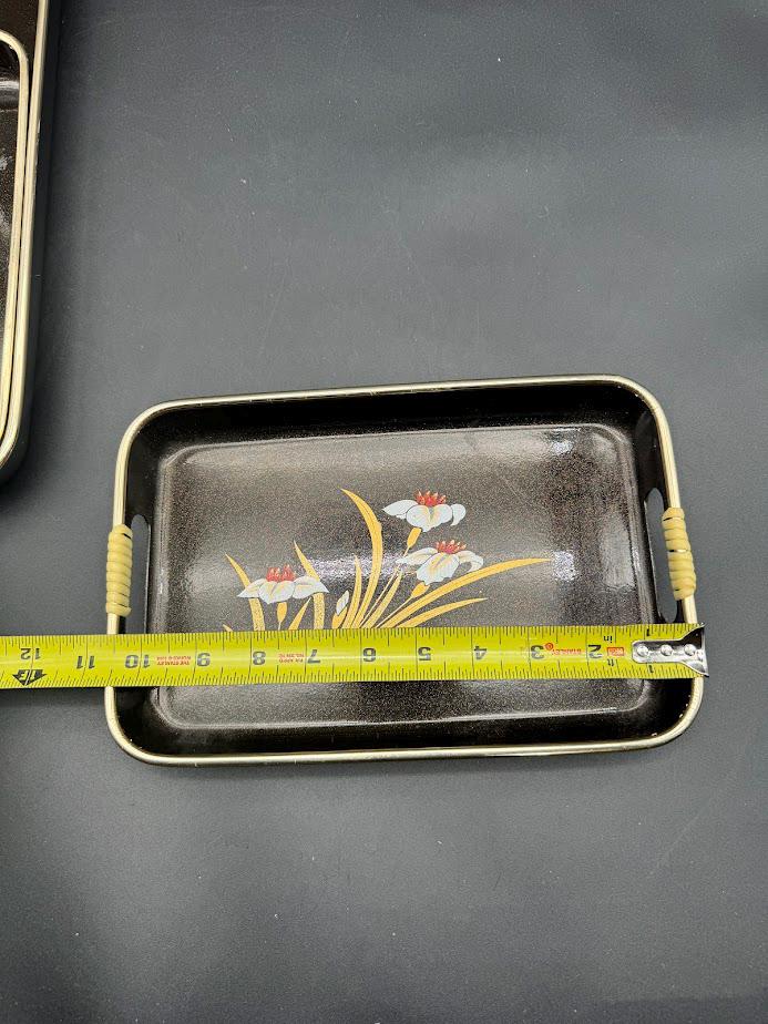 Vintage Japanese Lacquerware Tray Set – Three Dark Brown & Gold
