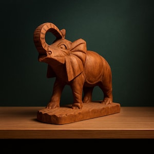 Vintage Hand-Carved Wooden Elephant Figurine – Solid Wood Safari Decor