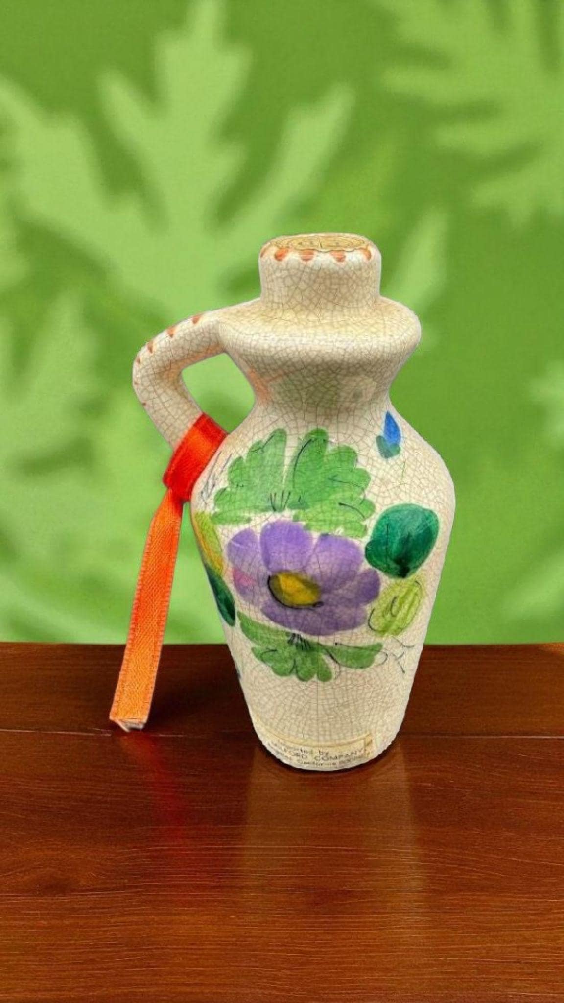 Vintage 1969 Italian Ceramic Wine Pitcher – Hand-painted Floral