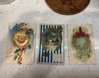 Antique New Year Postcard Trio – 1905–1912 • Embossed, Gilded, Die-Cut