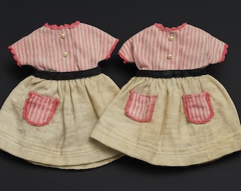 Vintage 1960s Ideal Pepper Doll Dresses – Red Stripe Cotton, Tagged Japan (Set of 2)