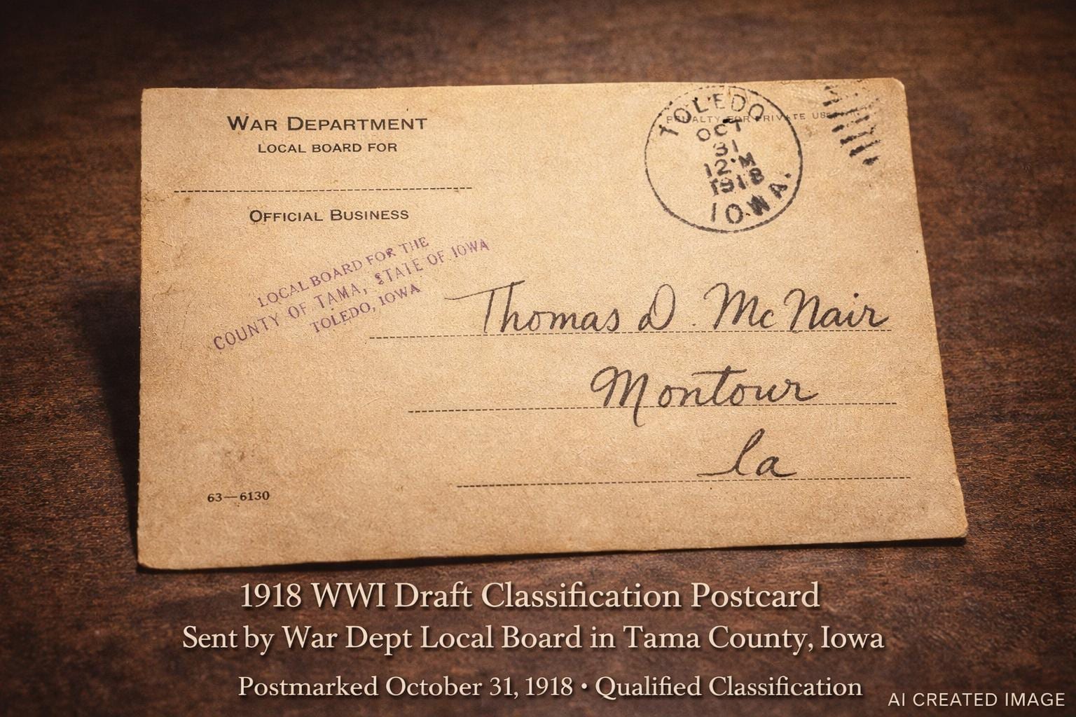 Draft Classification 1918 WWI Draft Classification Postcard – War Department Local Board ...