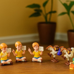 Vintage McDonald’s Winnie the Pooh Book Toy Figurines – 6 | 3 Christopher Robin, 2 Owl, 1 Rabbit | 1990s Read-Along Series