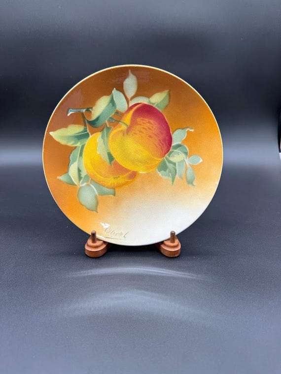 Antique K.T. & K. Hand-painted Peach Plate – Signed “obert