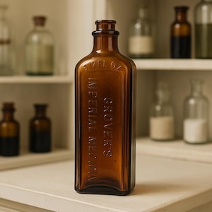Antique Amber Apothecary Bottle – Glover’s Imperial Medicine | H. Clay Glover Co. New York | 6.5 oz Veterinary Glass Bottle c.1900s