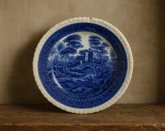 Antike Copeland Spode’s Tower Saucer - Blaue und weiße Transferware - England - Rustikales Bauernhausdekor