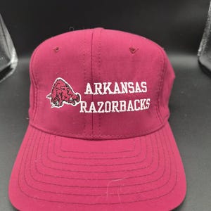 Vintage Arkansas Razorbacks Hat – 1990s Collegiate Strapback Cap – NCAA Officially Licensed Red Razorback Baseball Cap