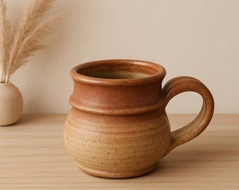 Handmade Stoneware Pottery Mug – Rustic Glazed Ceramic Coffee Cup, Signed