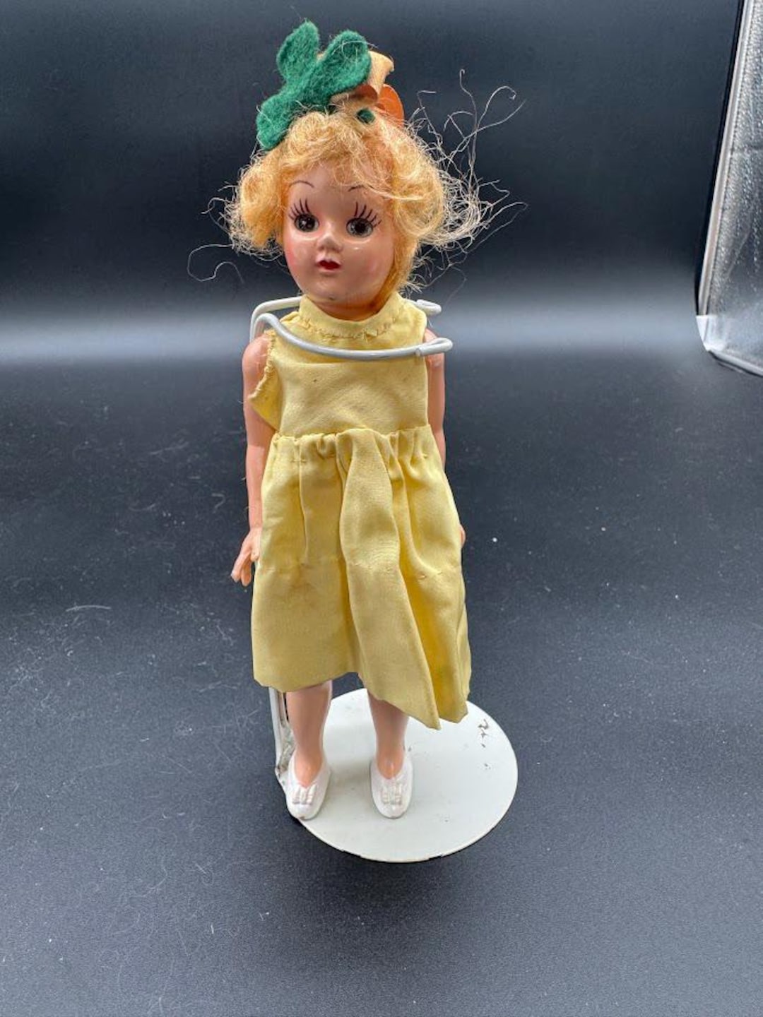 Grande Poupée Ancienne 70 Cm - Plastique Dur, Robe Bleue - Années 60/70 - Sans Marque