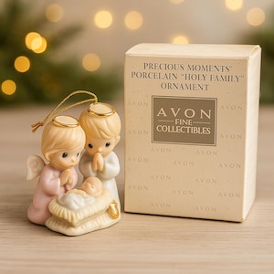 Precious Moments “Holy Family” Ornament – Avon Fine Collectibles – Porcelain Nativity with Box – Vintage 1990s Christmas