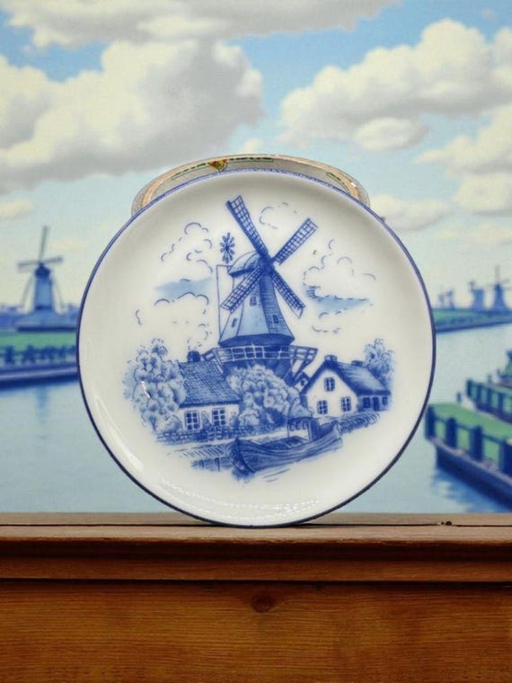 Vintage Royal Porzellan Blue Delft Plate – Dutch Windmill Scene