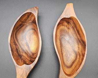 Vintage Monkey Pod trälövskålar – Mid-Century Modern inredning, set om 2