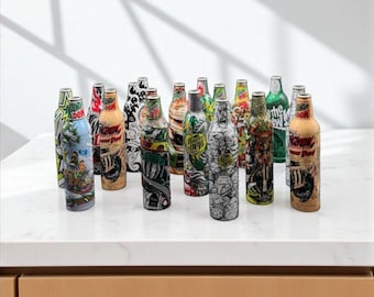 Vintage Mountain Dew Aluminum Bottle Collection – Limited Edition Graphic Art Bottles – Soda Advertising Collectibles