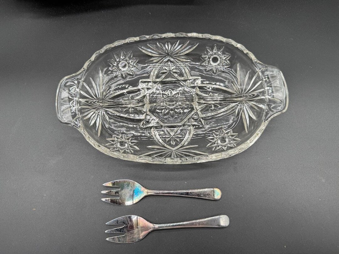 アンティーク雑貨 1974-82  Judaica Pin Dish Mint Vintage Leonard Crystal Relish Set – Starburst Glass Dish, Silver
