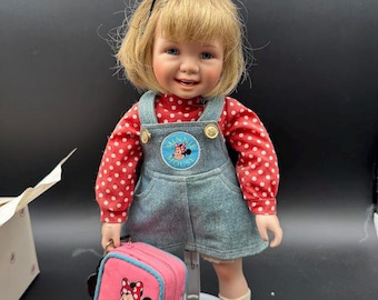Muñeca vintage de Minnie Mouse de Ashton-Drake Disney "All Packed" – Edición limitada de porcelana coleccionable con caja y certificado de autenticidad.