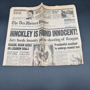 Vintage 1982 Reagan Assassination Trial Headline – Front Section Only | Des Moines Register