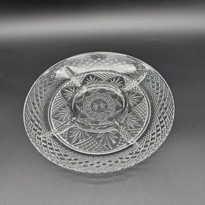 Vintage Pressed Glass Divided Relish Dish | Starburst & Diamond Pattern | Mid-Century Elegant Glass Serving Tray