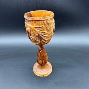 Vintage Hand-Carved Wooden Goblet – Israeli Folk Art Chalice with Leaf Motif | Likely Olive Wood | 1950s–1970s Souvenir Decor